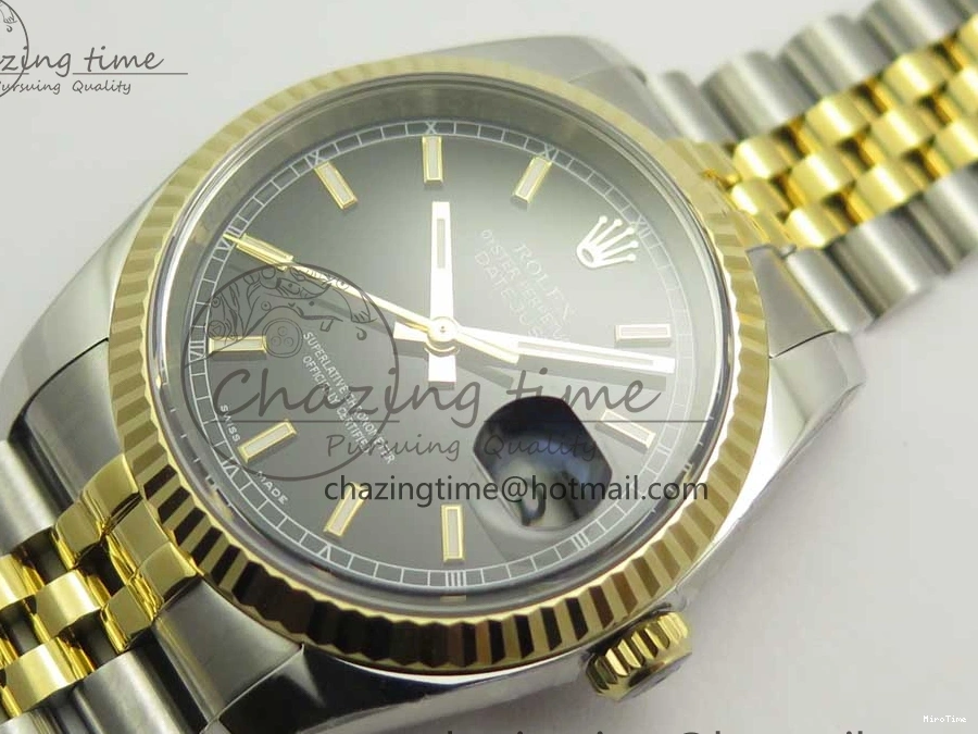 MiroTime 0801 DateJust 36 SS YG 116233 ARF 1:1 Best Edition 904L Steel Black Dial Stick Markers on Jubilee Bracelet SH3135 V EasyMatch 3261